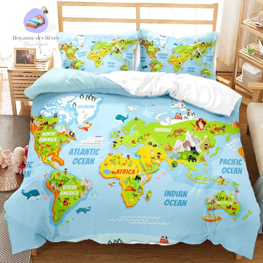 Housse de Couette Carte du Monde Enfant